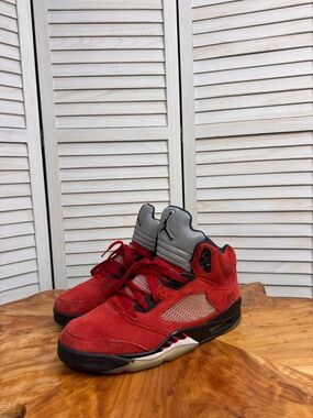 Jordan Red and Gray Suede Basketball Sneakers